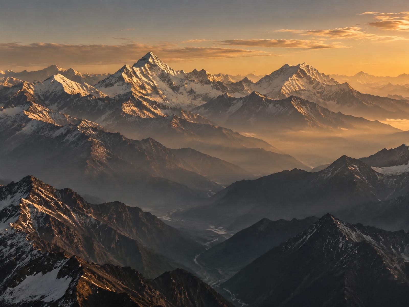 Himalayan mountain range at golden hour